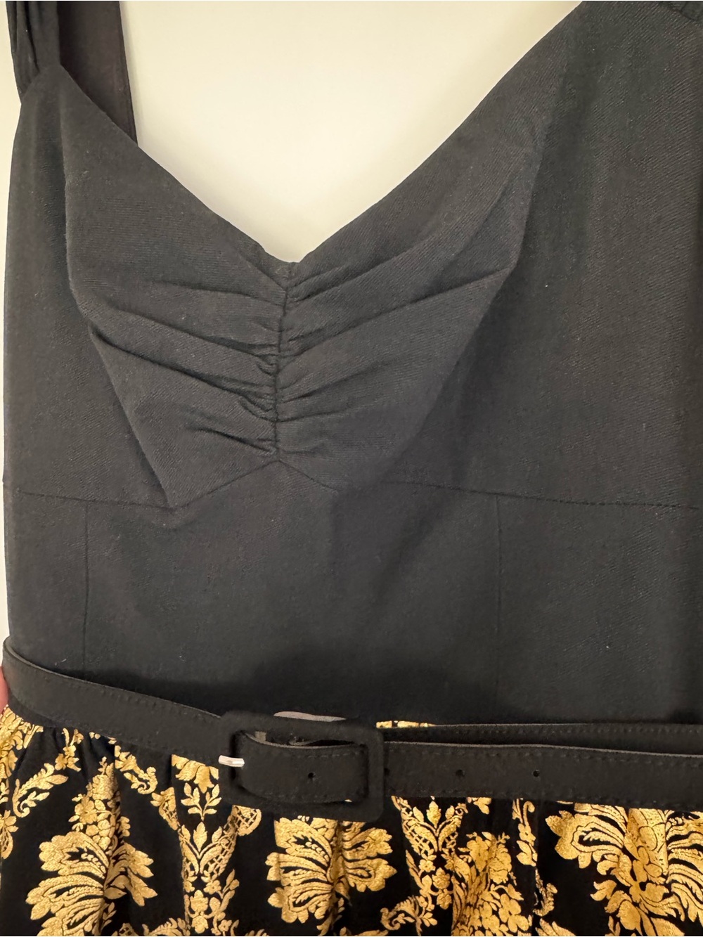 ModCloth Black and Gold Brocade Fit-and-Flare Dress size Large - Picture 3 of 4